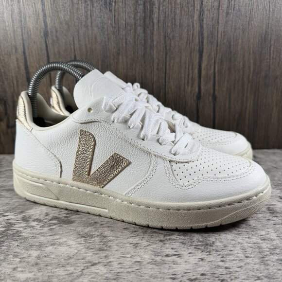 Veja V 10 Womens Size 6 White Leather Lace Up Casual Shoes Sneakers Rose Gold - Picture 1 of 10